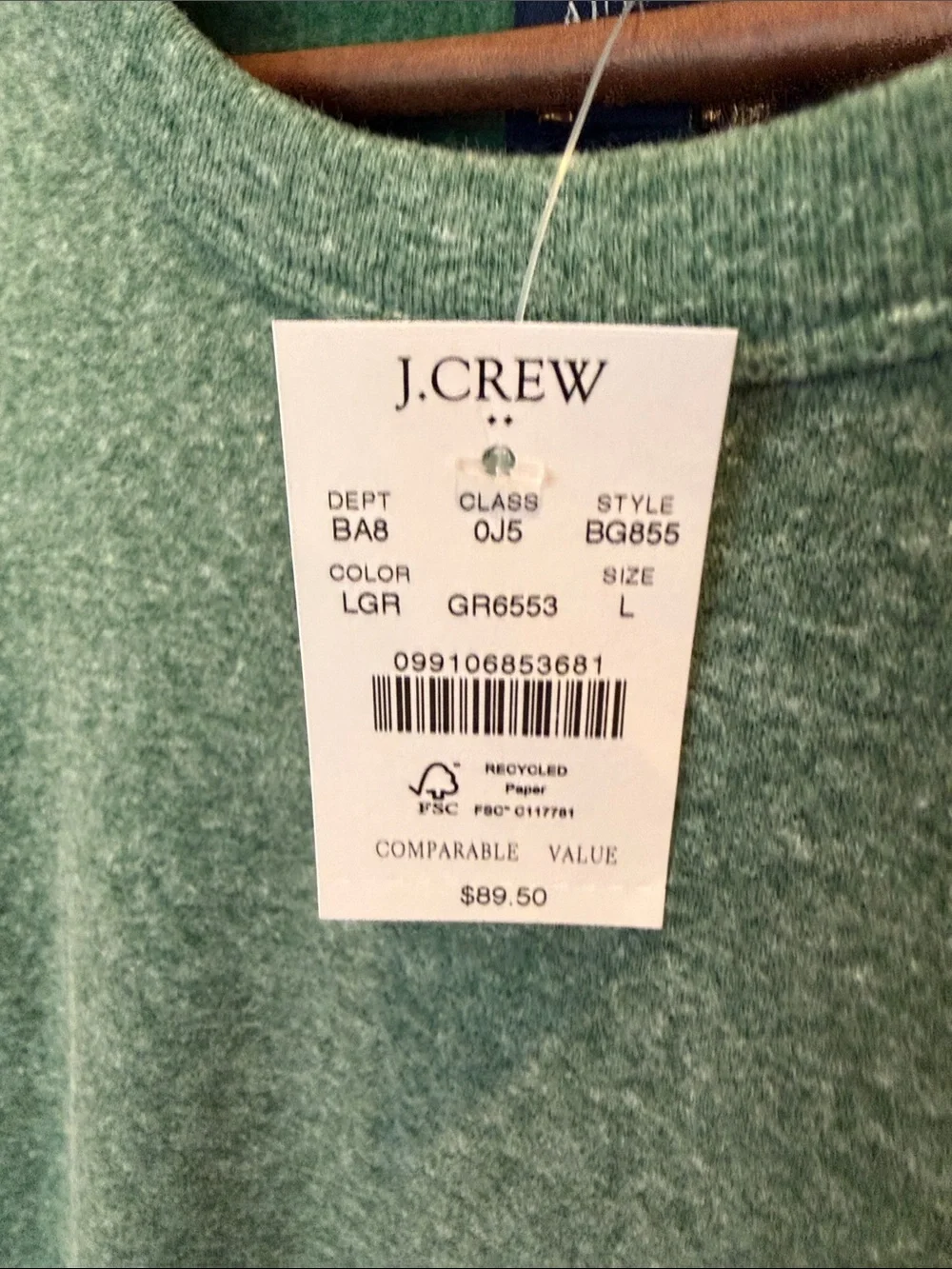 J. Crew Heathered Forest Green Long Sleeve Pocket Tee